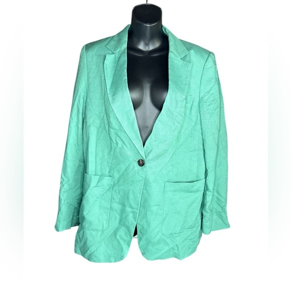 H&M Linen blend oversized blazer turquoise size M preloved without flaws - Picture 1 of 8